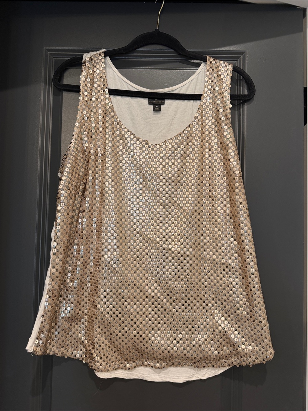 Worthington Sequin Scoop Neck Tank Top - Champagne